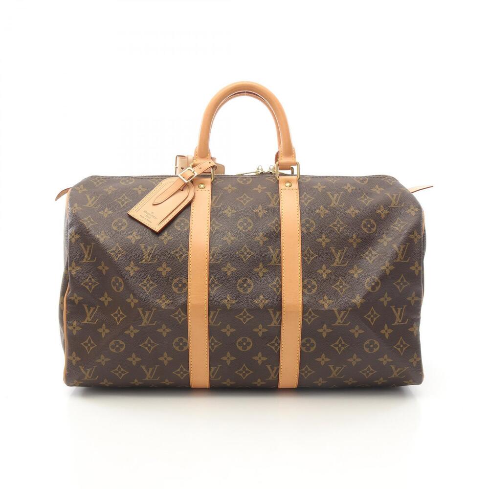 Louis Vuitton Keepall Canvas Leather Monogram Travel Bag Brown
